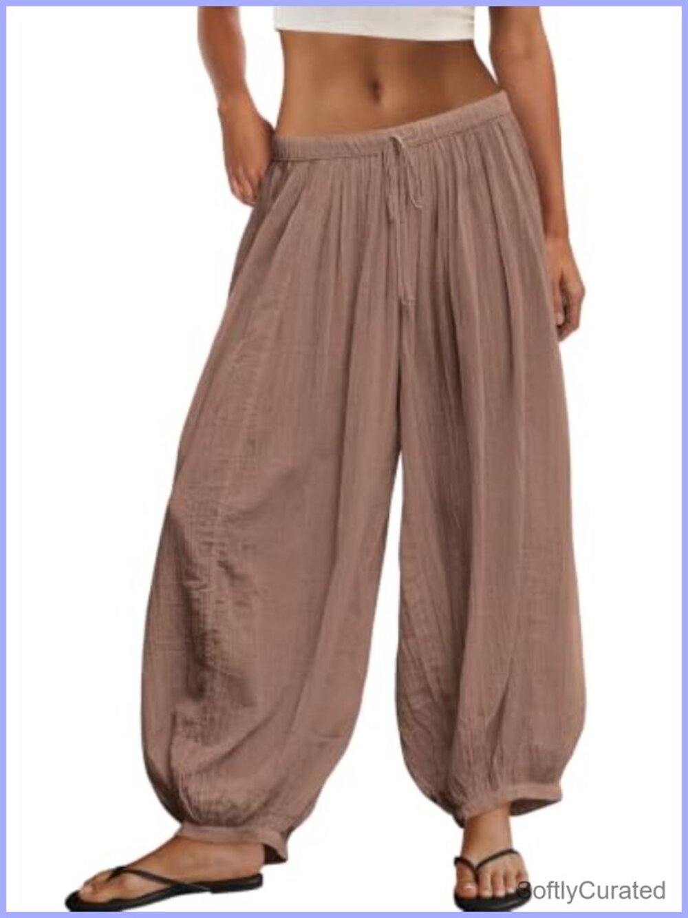 ReachMe Balloon Harem Sheer Pleated Wide Leg Pants Summer Beach Vacation